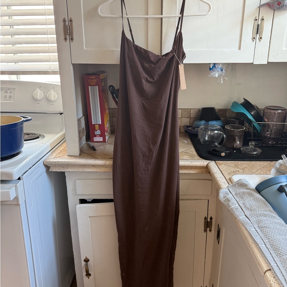 Brown Spaghetti Strap Maxi Dress